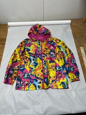 Vibrant Multicolor Hooded Raincoat Sz:Large